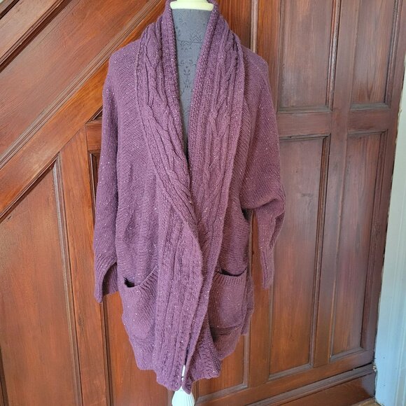 Chaps Womens Purple Speckled Cable Knit Cardigan Sweater  Duster XL - Picture 1 of 6